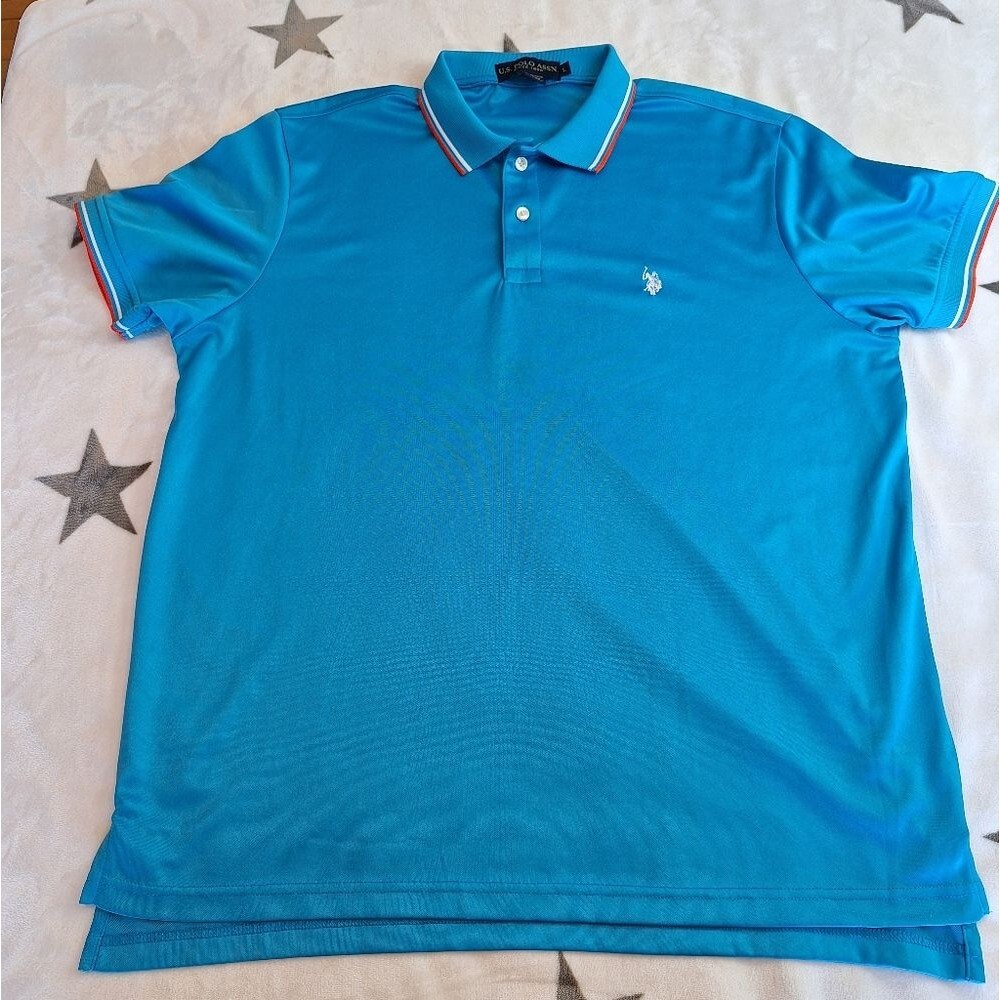 U.S. Polo ASSN. Polo‎ Shirt Solid Bright Blue 100% Polyester Men's Size Large